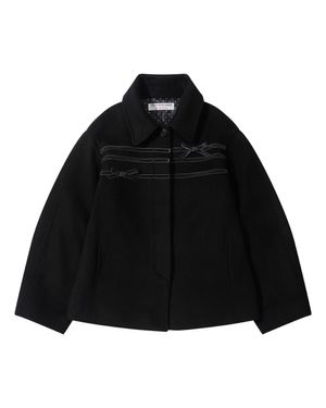 WOOL BLEND RIBBON HALF COAT (BLACK)