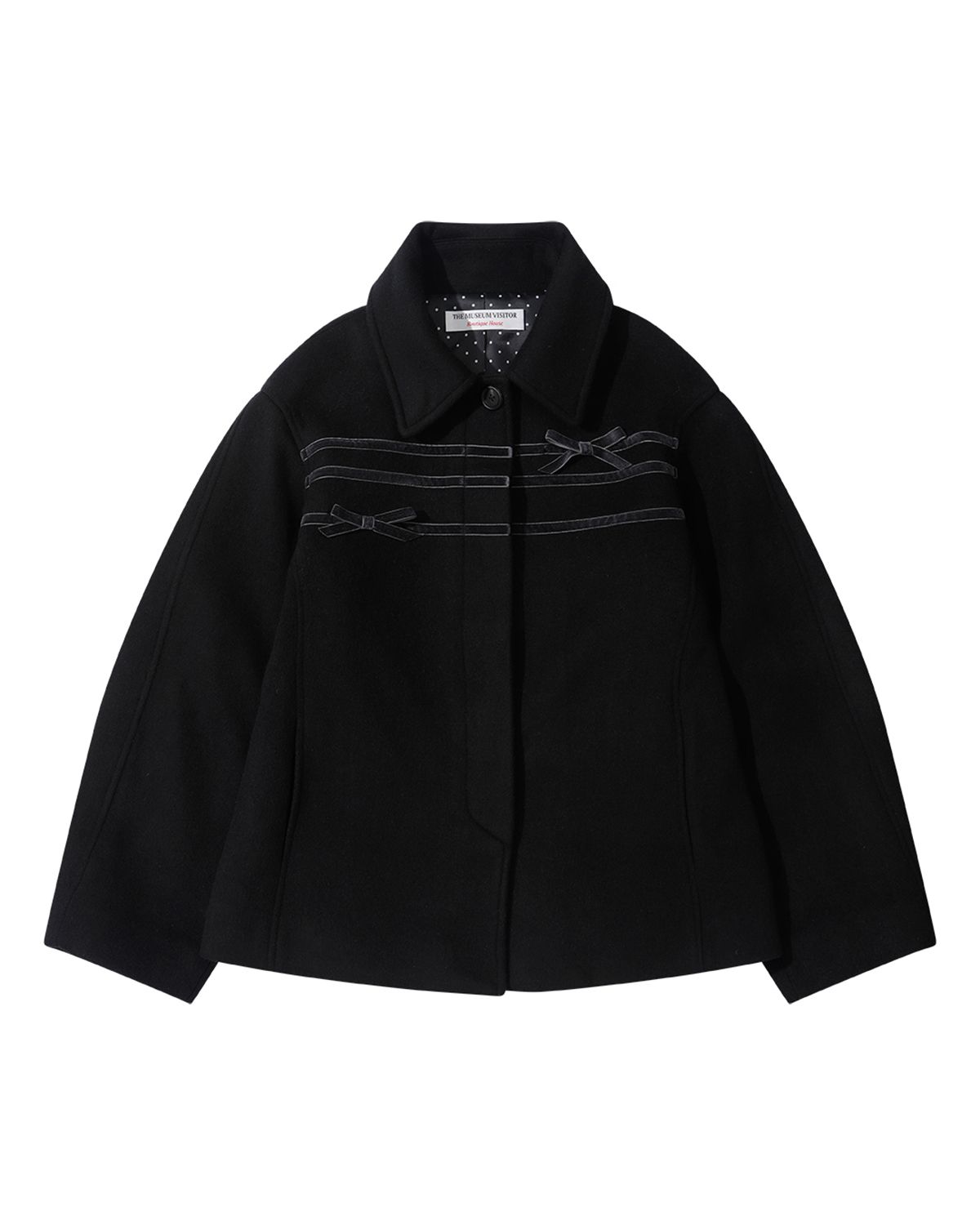 더뮤지엄비지터(THEMUSEUMVISITOR) WOOL BLEND RIBBON HALF COAT (BLACK)
