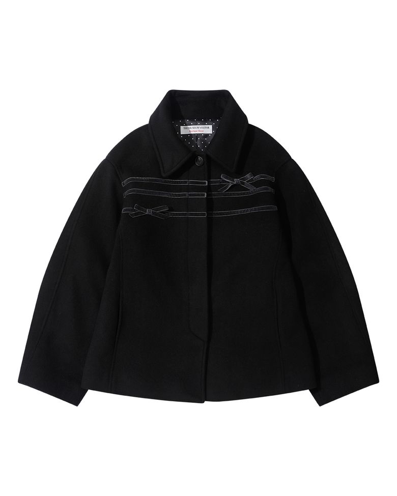 WOOL BLEND RIBBON HALF COAT (BLACK)