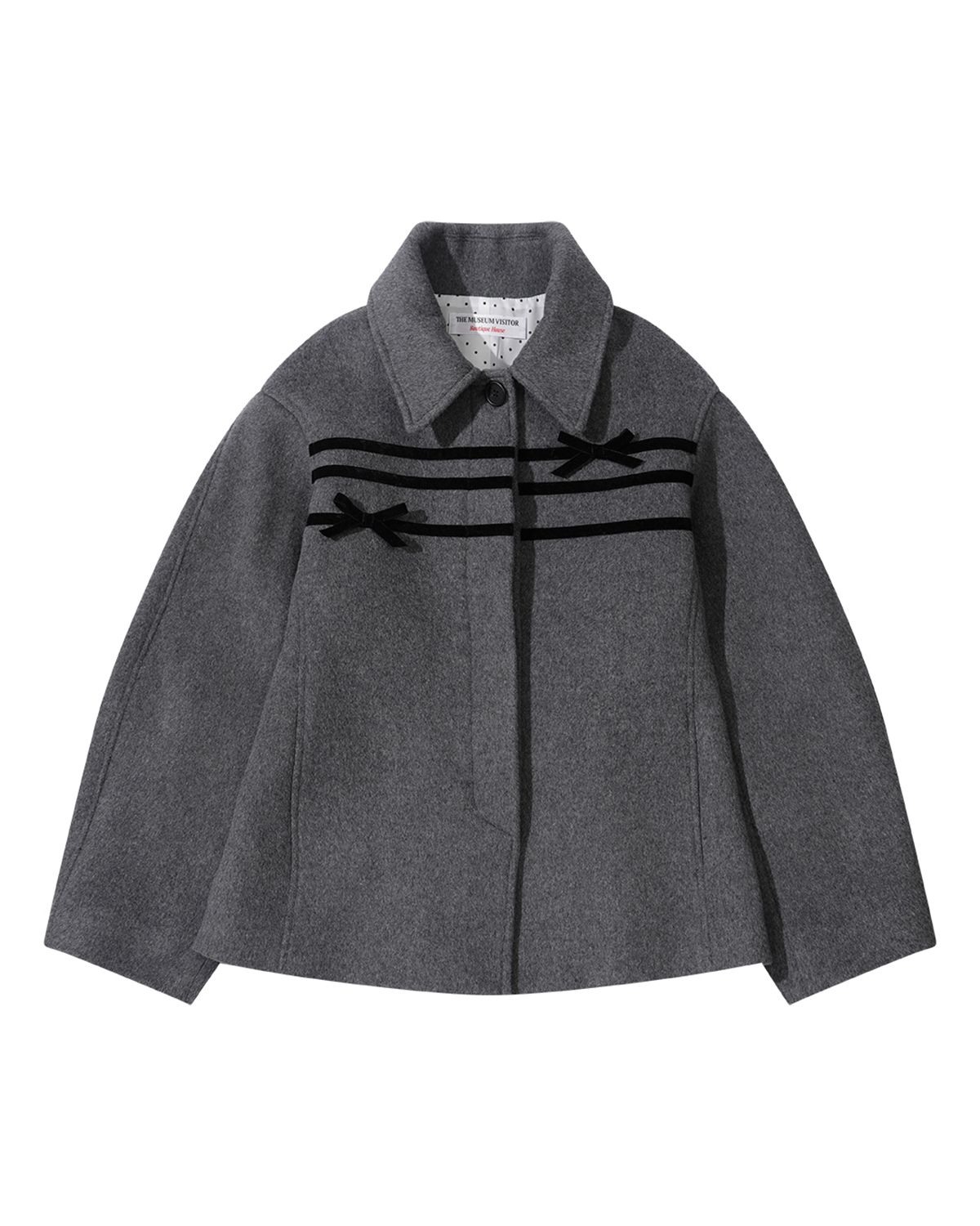더뮤지엄비지터(THEMUSEUMVISITOR) WOOL BLEND RIBBON HALF COAT (GREY)