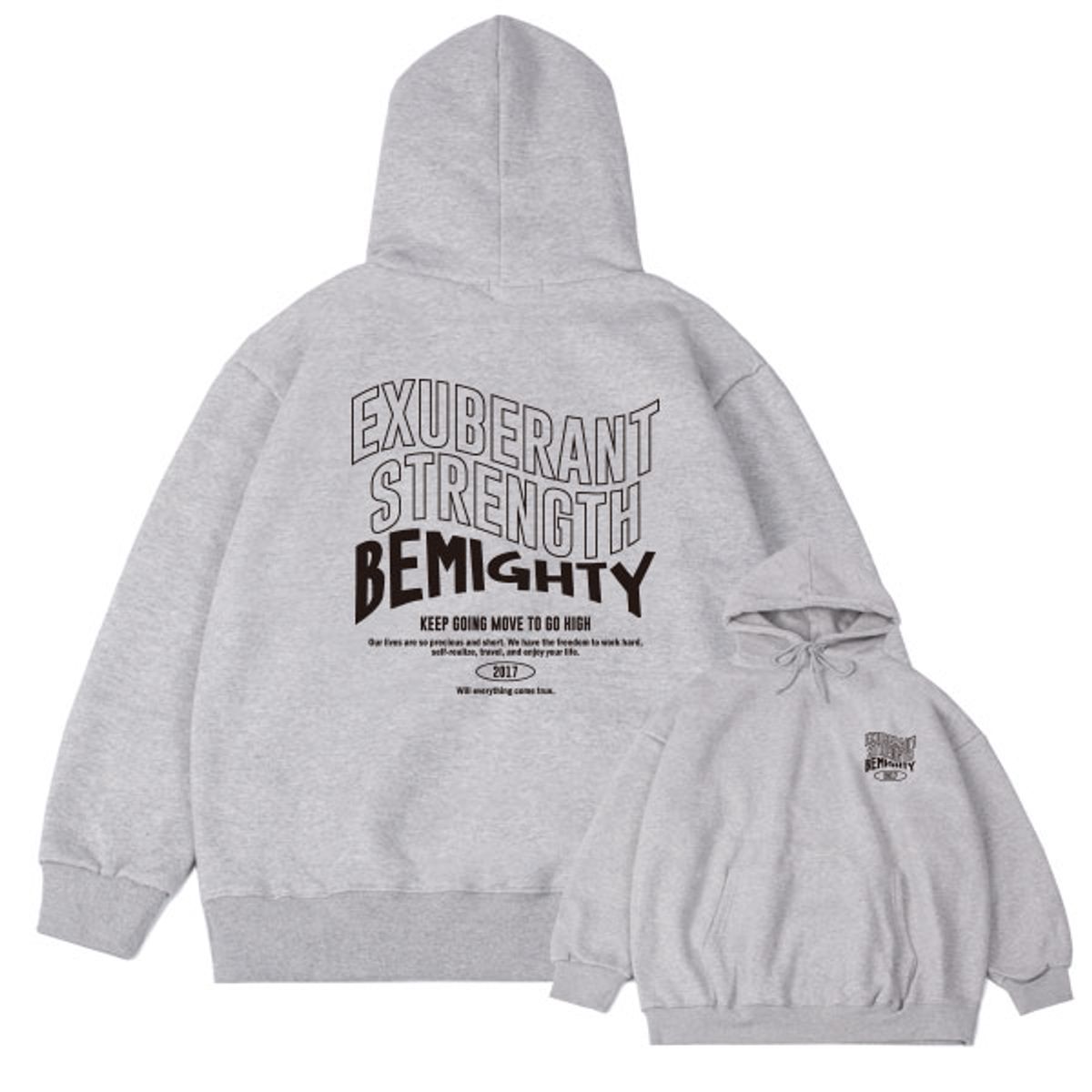 비마이티(BEMIGHTY) 웨이브 레터링 오버핏 기모 후드티셔츠 [멜란그레이]