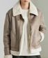 남녀공용 하이넥 비건 레더 무스탕 자켓 [마일로 베이지]_ZF4JP041