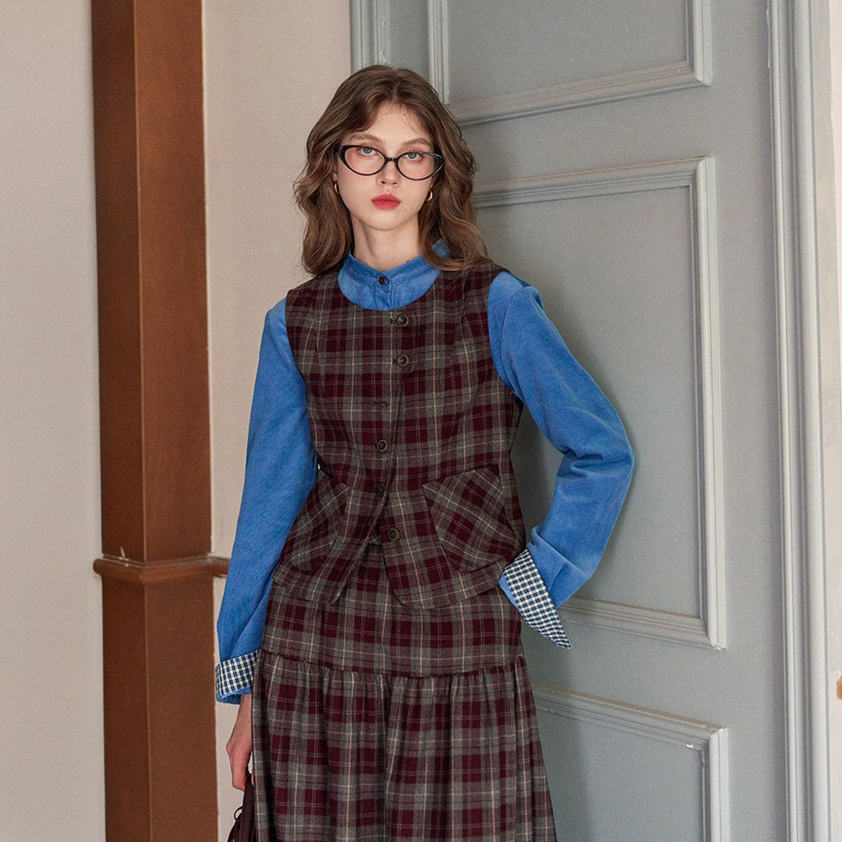 심플레트로(SIMPLE RETRO) SR_Brushed plaid vest