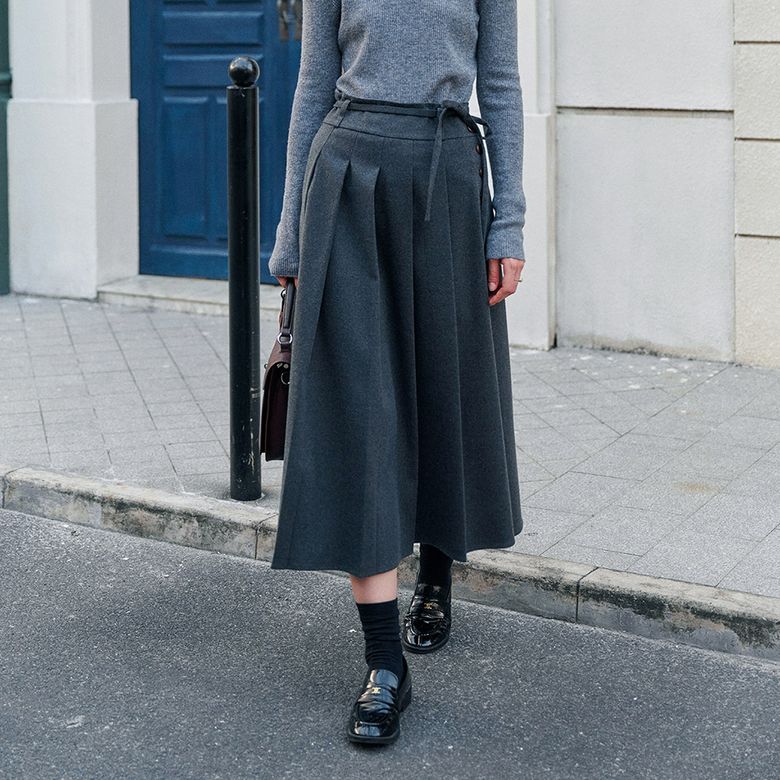 SR_Tweed brushed pleated skirt