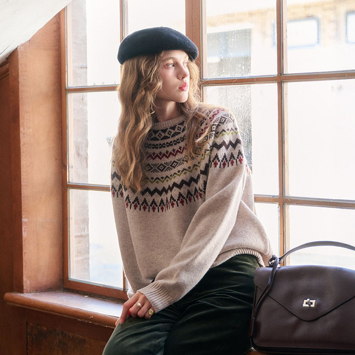 심플레트로(SIMPLE RETRO) SR_wool crew neck tie knit