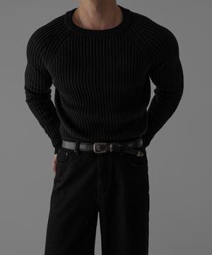 리브드 나그랑 머슬 니트 [블랙]