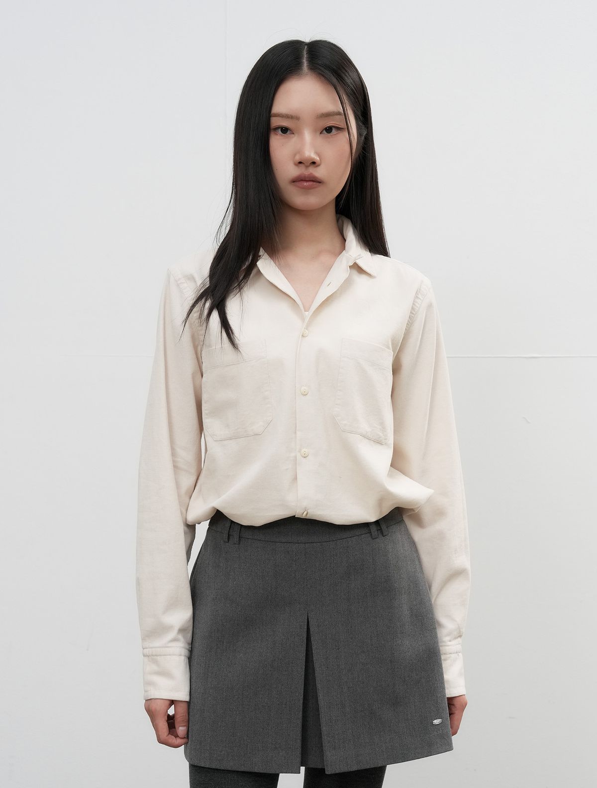 제너럴아이디어(GENERALIDEA) UNISEX 슬림핏 코듀로이 오픈카라 셔츠 [IVORY] / SBE3U03006