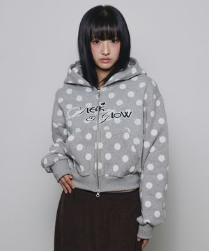 도트 투웨이 크롭 후드 집업[그레이]