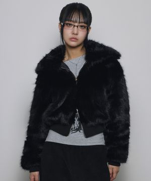 플러피 퍼 크롭 투웨이 자켓[블랙]