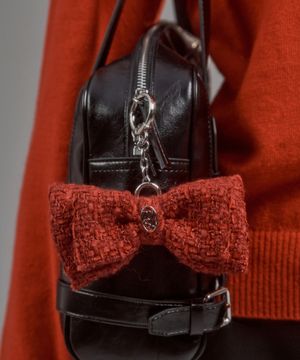 Tweed Ribbon Keyring - Cream,Black,Red
