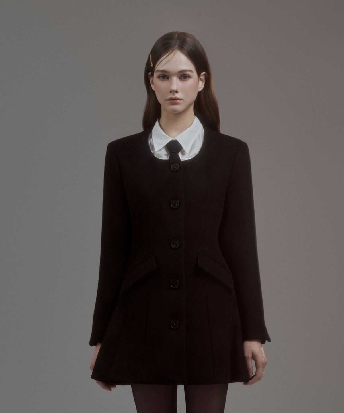마우솔레움(MAU SOLEUM) Emma String Round Neck Coat - Black