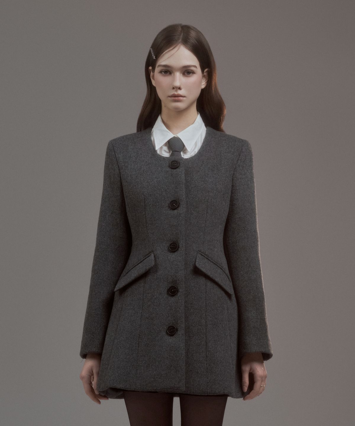 마우솔레움(MAU SOLEUM) Emma String Round Neck Coat - Grey