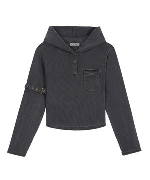 Buckle Strap Hood Long Sleeve (CHARCOAL)