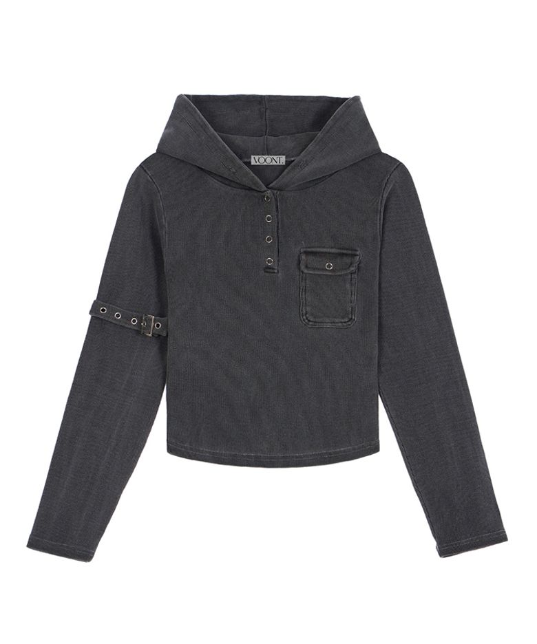 Buckle Strap Hood Long Sleeve (CHARCOAL)