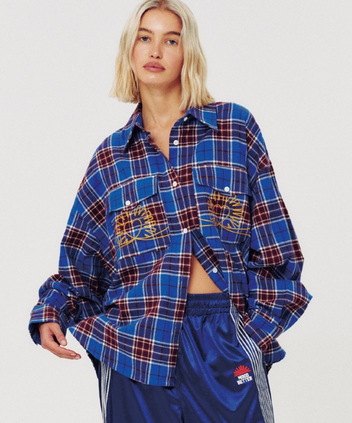 무드베러(MOODBETTER) OVERSIZED CHECK SHIRT BLUE
