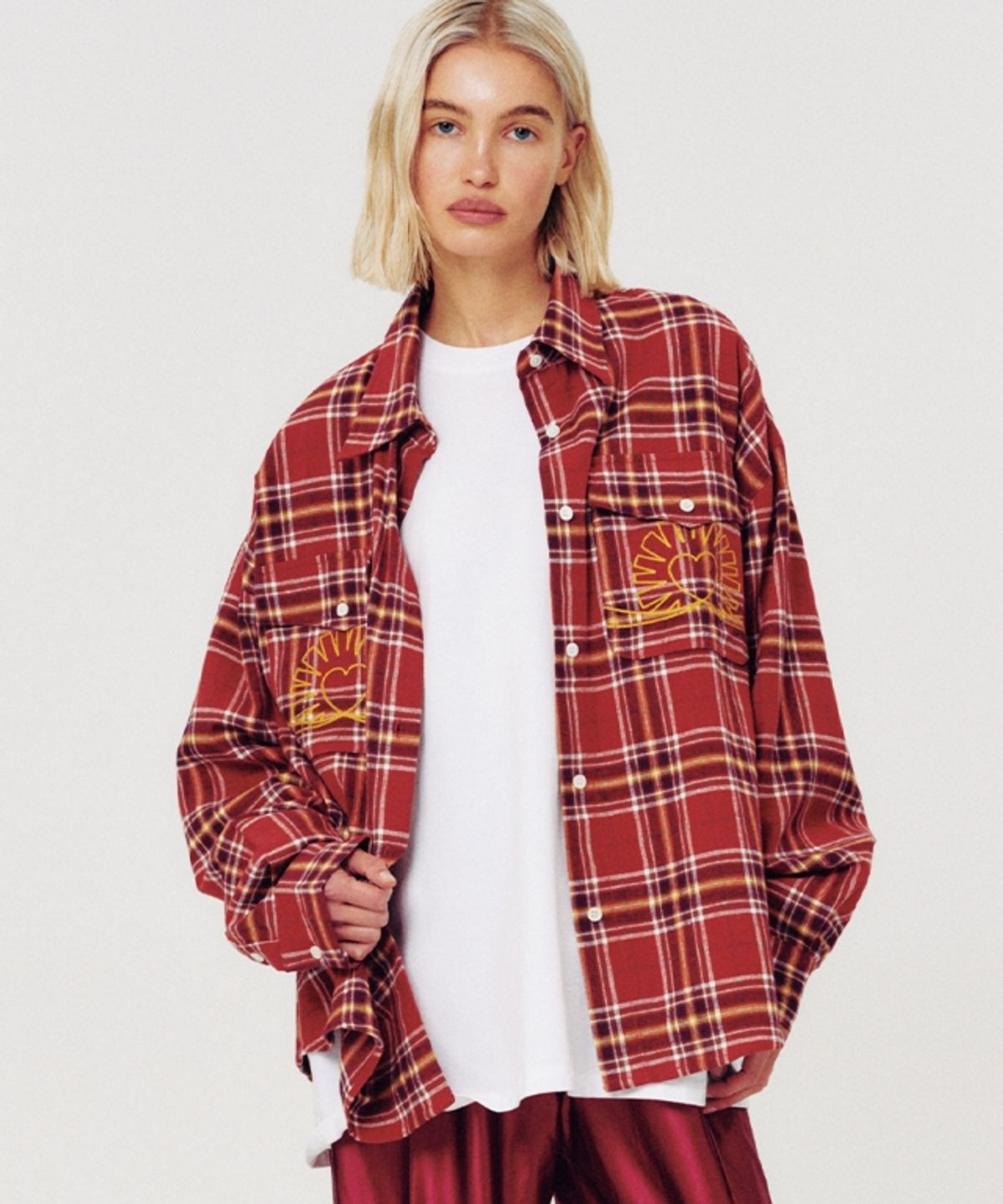무드베러(MOODBETTER) OVERSIZED CHECK SHIRT BRICK RED