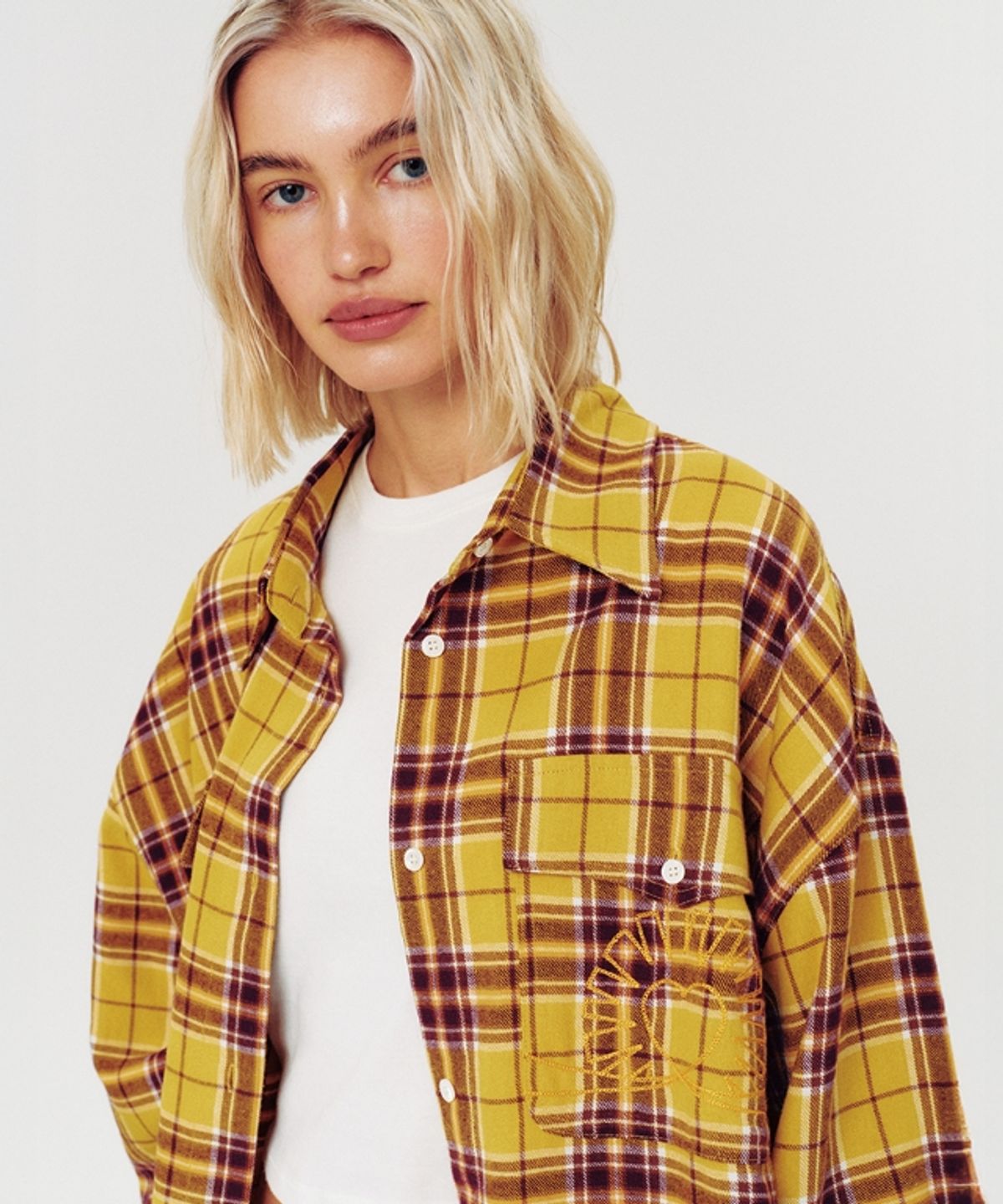 무드베러(MOODBETTER) OVERSIZED CHECK SHIRT YELLOW