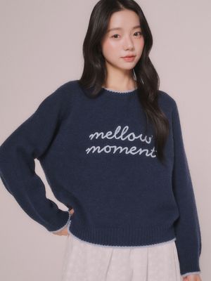 멜로우 자수 라인 니트탑 (2color)