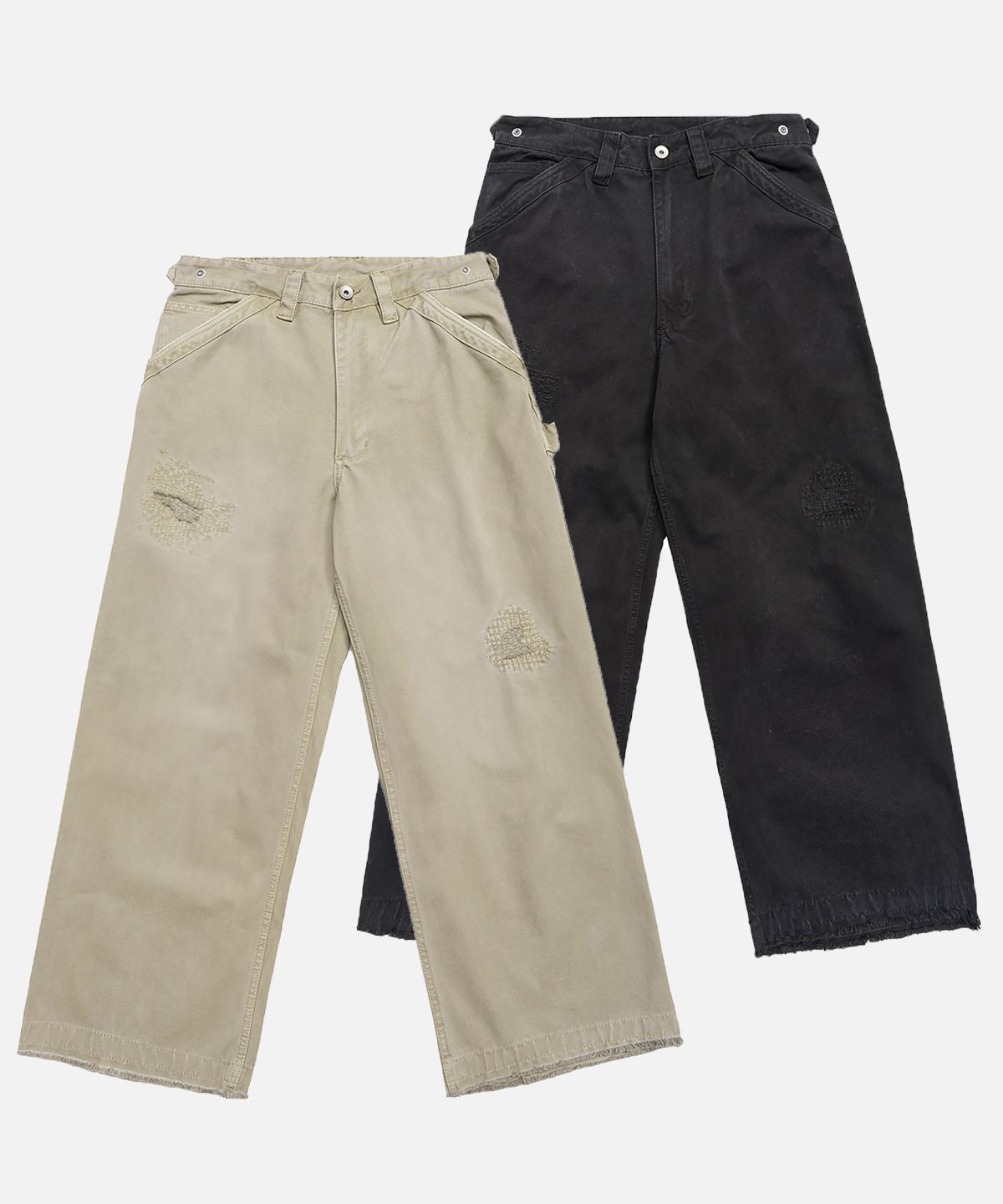 미드업데이트(MIDUPDATE) Wide Fit Destroyed Work Pants_2color