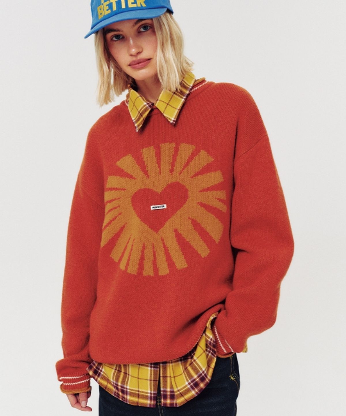 무드베러(MOODBETTER) RELAXED LOGO KNIT PULLOVER BRICK RED