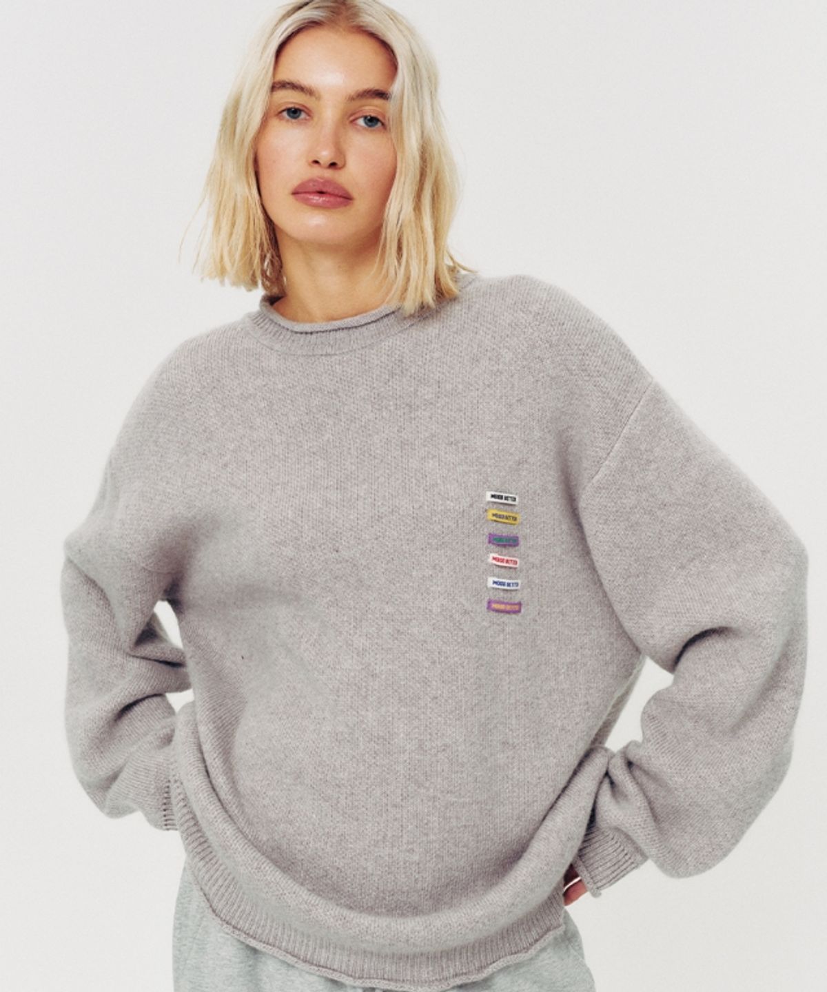 무드베러(MOODBETTER) LABEL POINT BACK NUMBER KNIT PULLOVER GREY