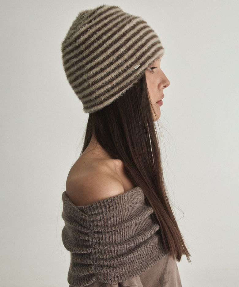 ORIA FLUFFY STRIPE BEANIE - 2 COLOR