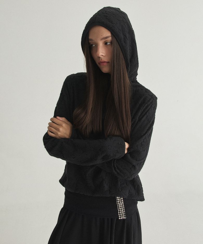 MULAN FLOWER HIGHNECK HOODIE - BLACK