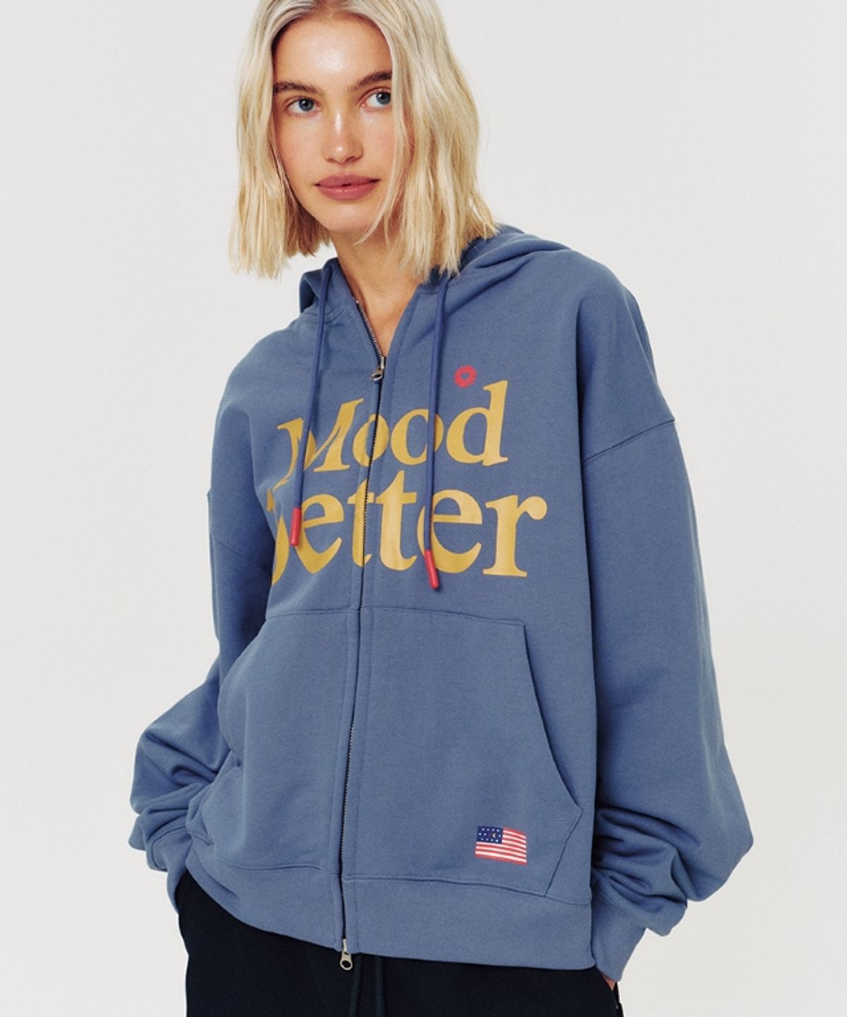 무드베러(MOODBETTER) MOOD HOODED ZIP UP DUSTY BLUE