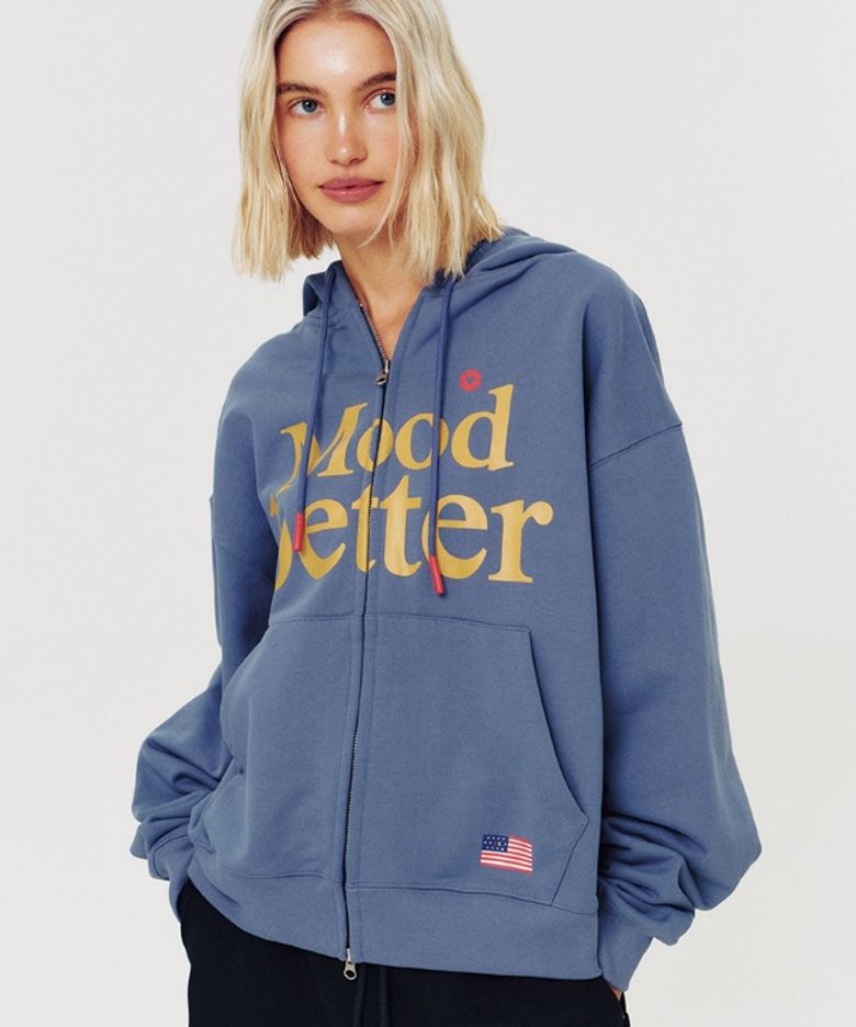 MOOD HOODED ZIP UP DUSTY BLUE