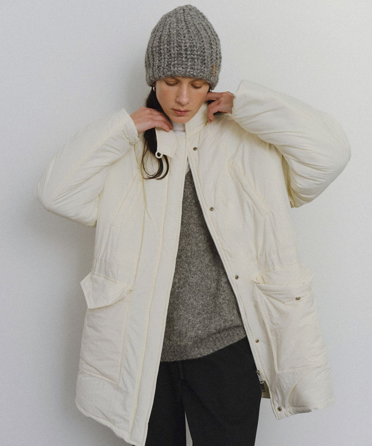 유라고(URAGO) Casual half padded jumper_Cream