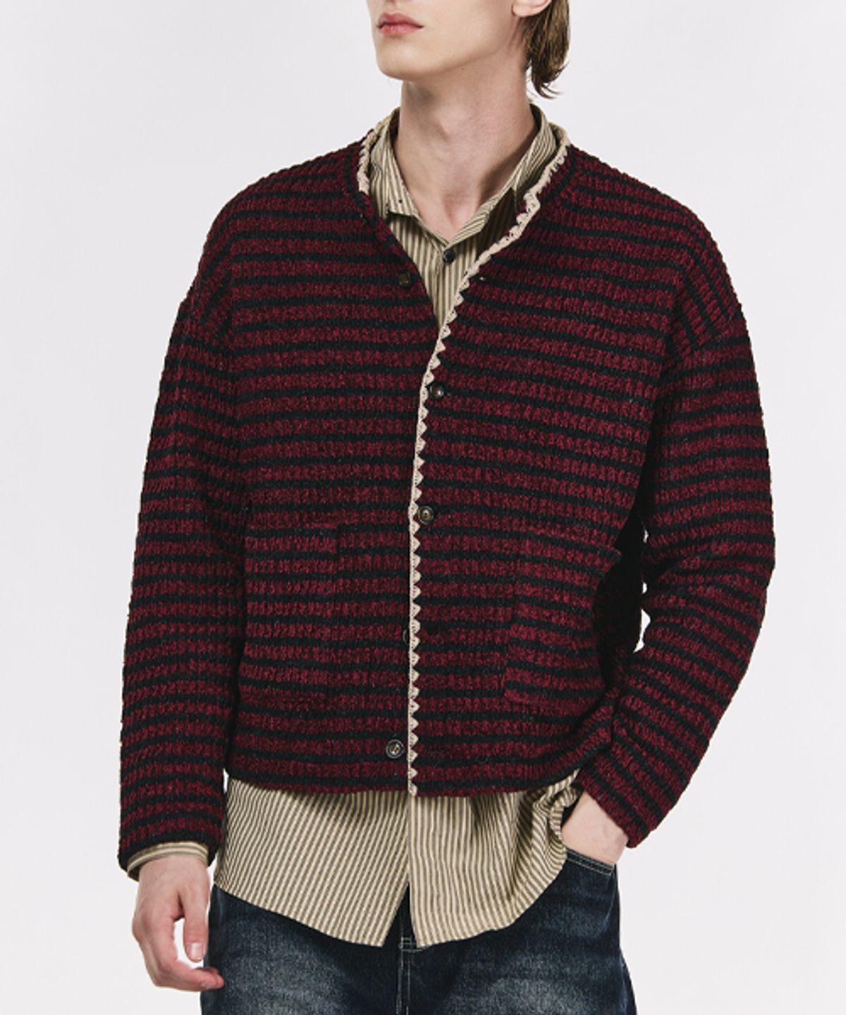 그레이티스트(THE GREATEST) Stripe Cardigan Burgundy