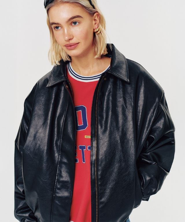 MUSINSA公式 | MOODBETTER VINTAGE WASHED FAUX LEATHER JACKET DARK BROWN