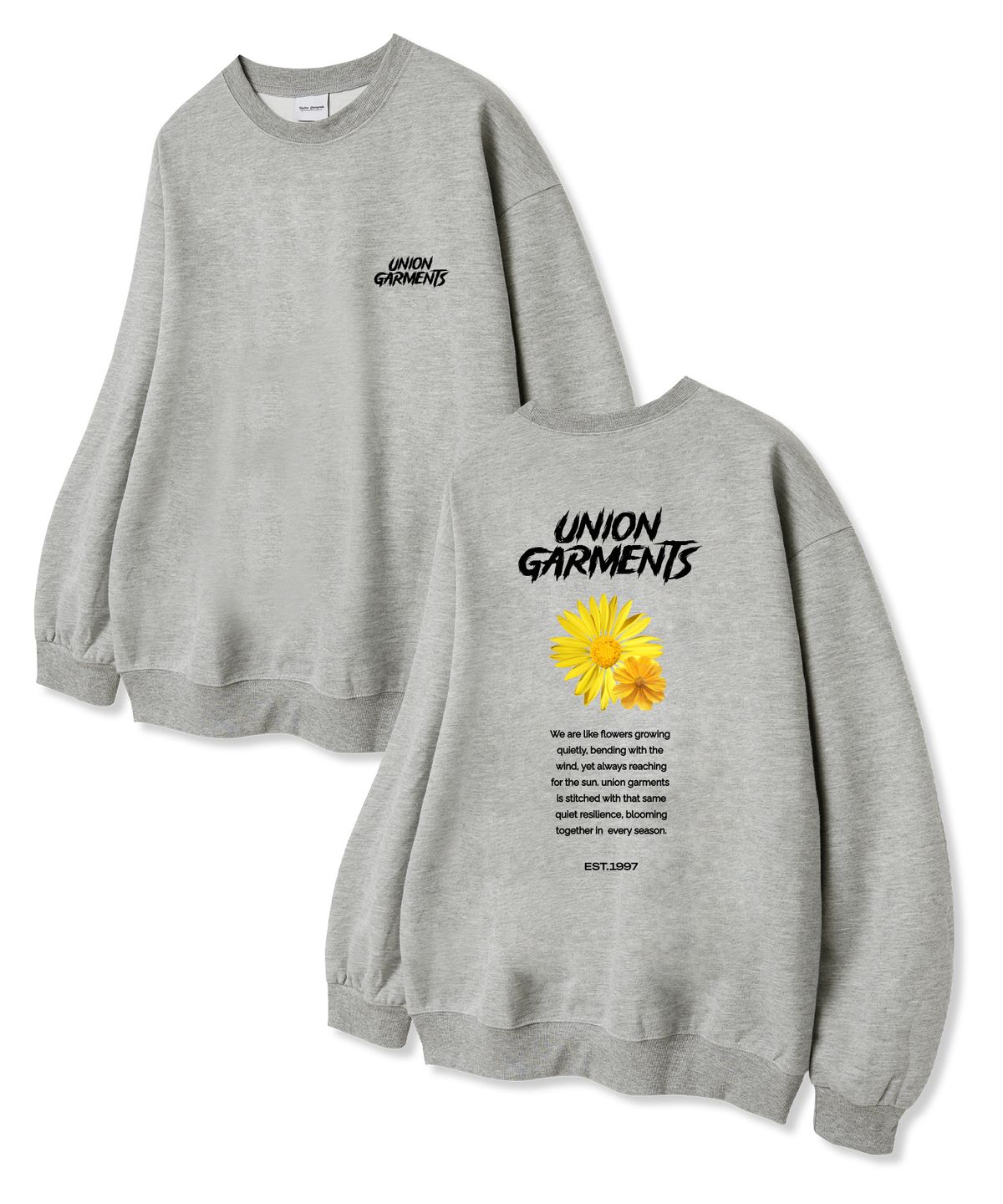 유니온가먼츠(UNION GARMENTS) 투플라워 쭈리 맨투맨 티셔츠 그레이