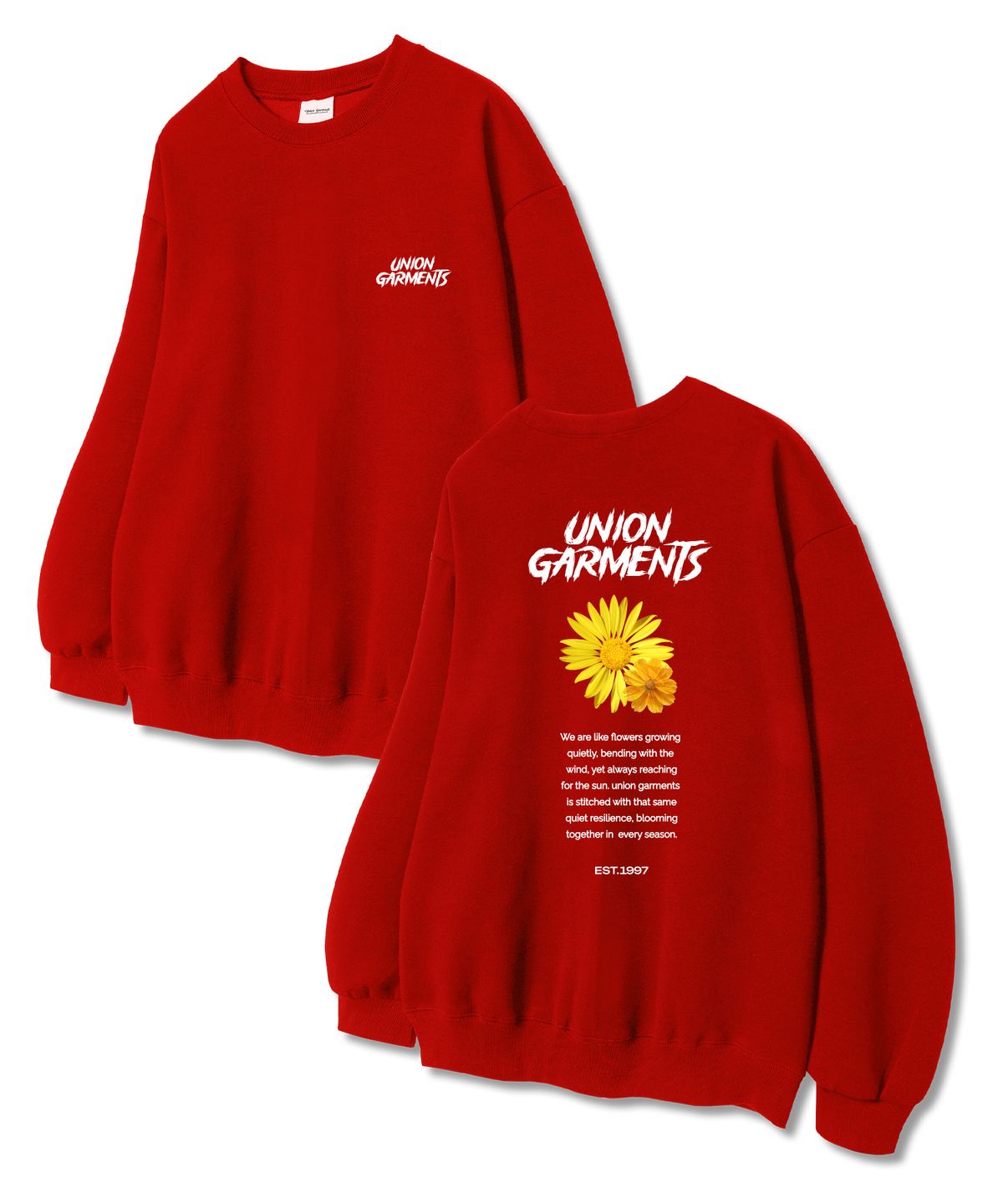 유니온가먼츠(UNION GARMENTS) 투플라워 쭈리 맨투맨 티셔츠 레드