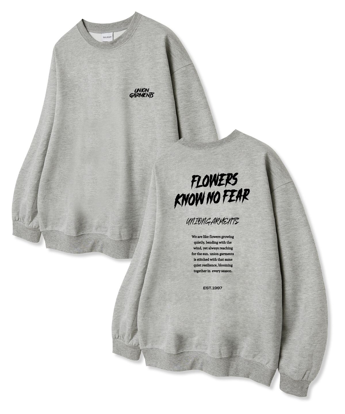 유니온가먼츠(UNION GARMENTS) 너우플라워 쭈리 맨투맨 티셔츠 그레이