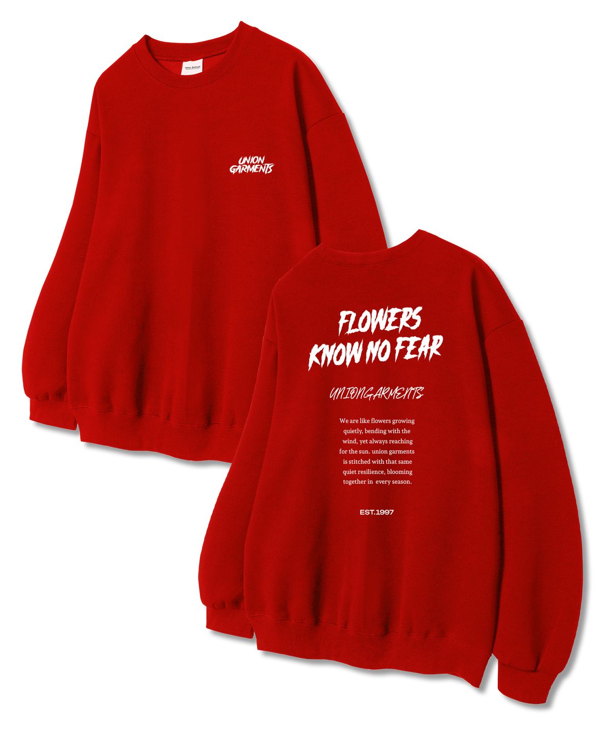유니온가먼츠(UNION GARMENTS) 너우플라워 쭈리 맨투맨 티셔츠 레드