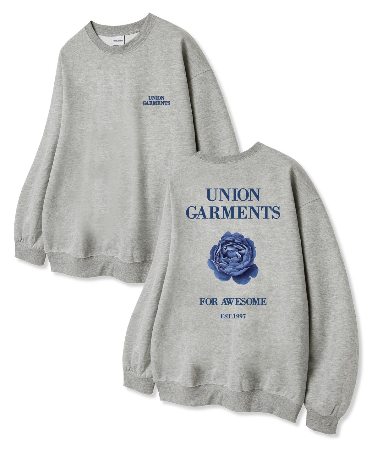 유니온가먼츠(UNION GARMENTS) 로즈업 쭈리 맨투맨 티셔츠 그레이