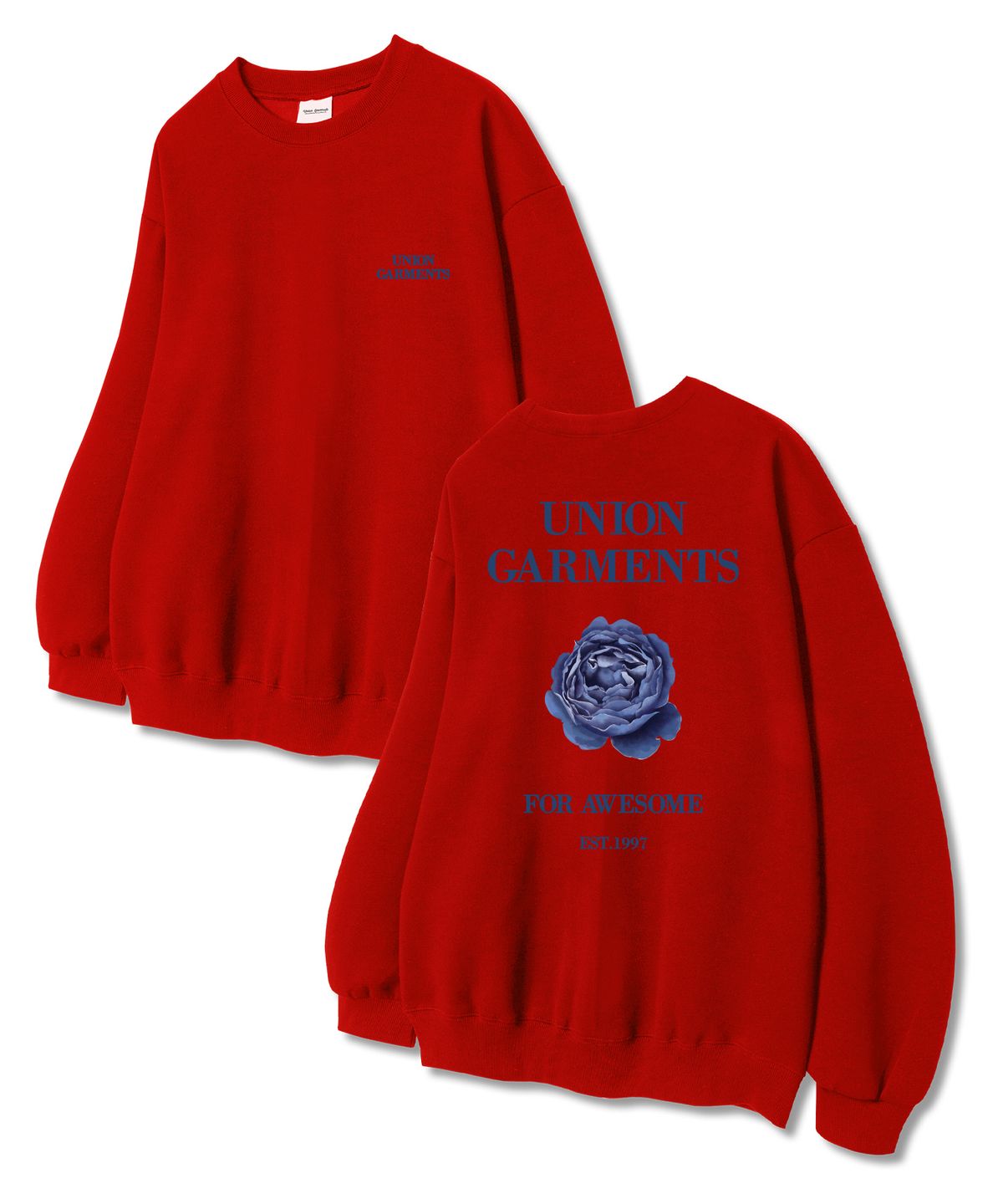 유니온가먼츠(UNION GARMENTS) 로즈업 쭈리 맨투맨 티셔츠 레드