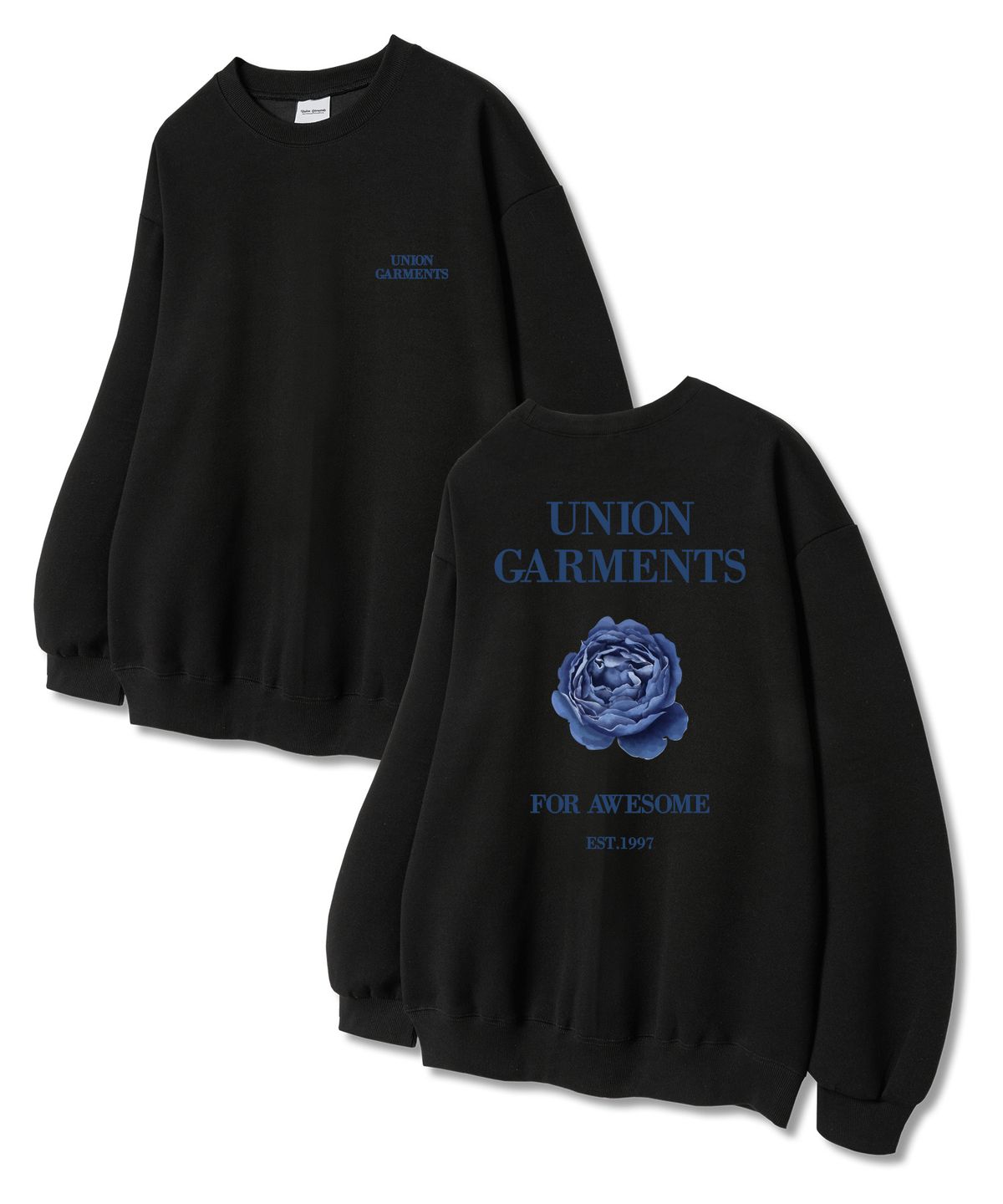 유니온가먼츠(UNION GARMENTS) 로즈업 쭈리 맨투맨 티셔츠 블랙