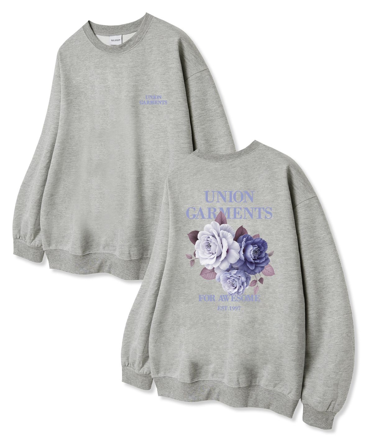 유니온가먼츠(UNION GARMENTS) 플라워먼츠 쭈리 맨투맨 티셔츠 그레이