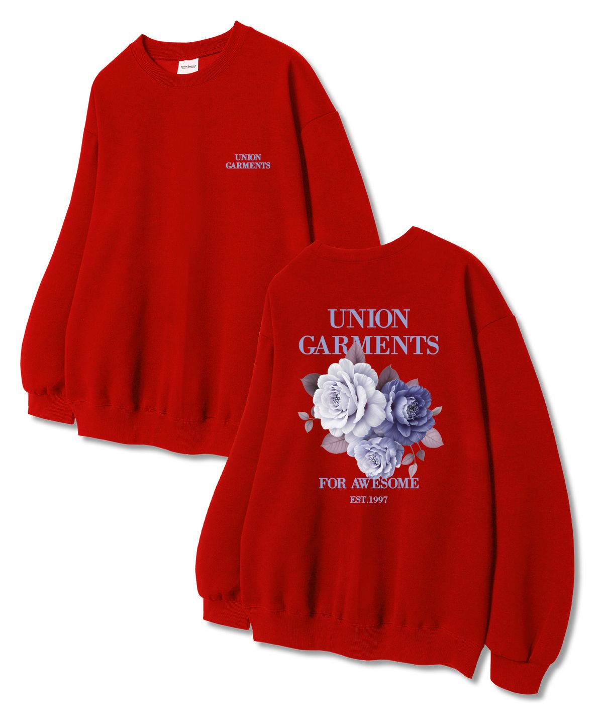 유니온가먼츠(UNION GARMENTS) 플라워먼츠 쭈리 맨투맨 티셔츠 레드