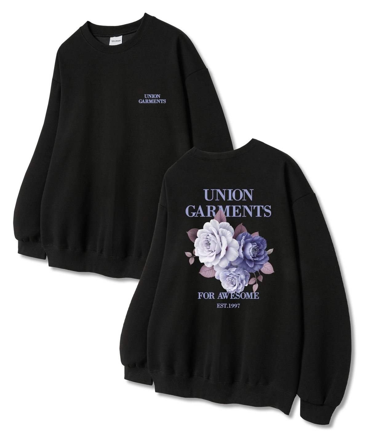 유니온가먼츠(UNION GARMENTS) 플라워먼츠 쭈리 맨투맨 티셔츠 블랙