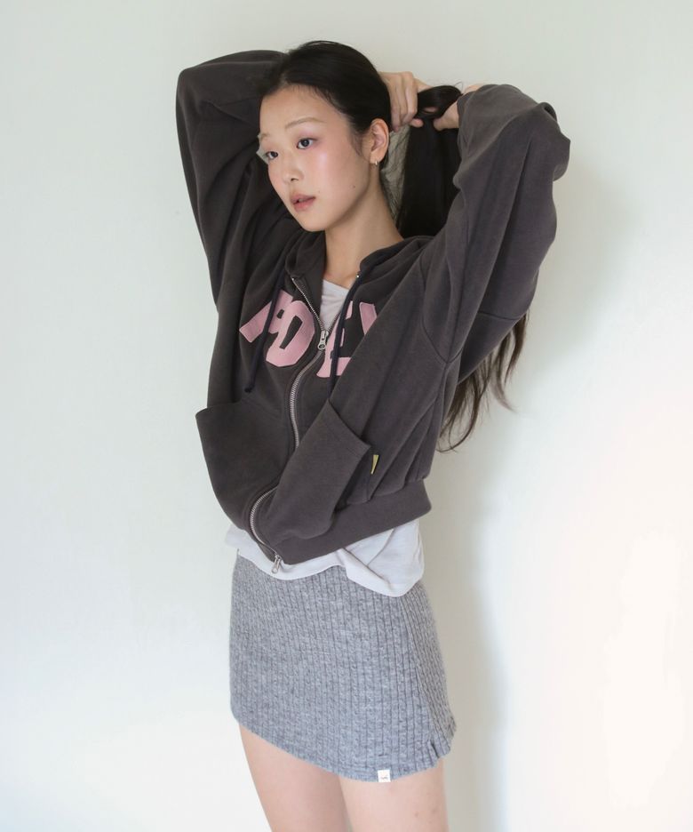 Cable Knit Mini Skirt Shorts - Grey