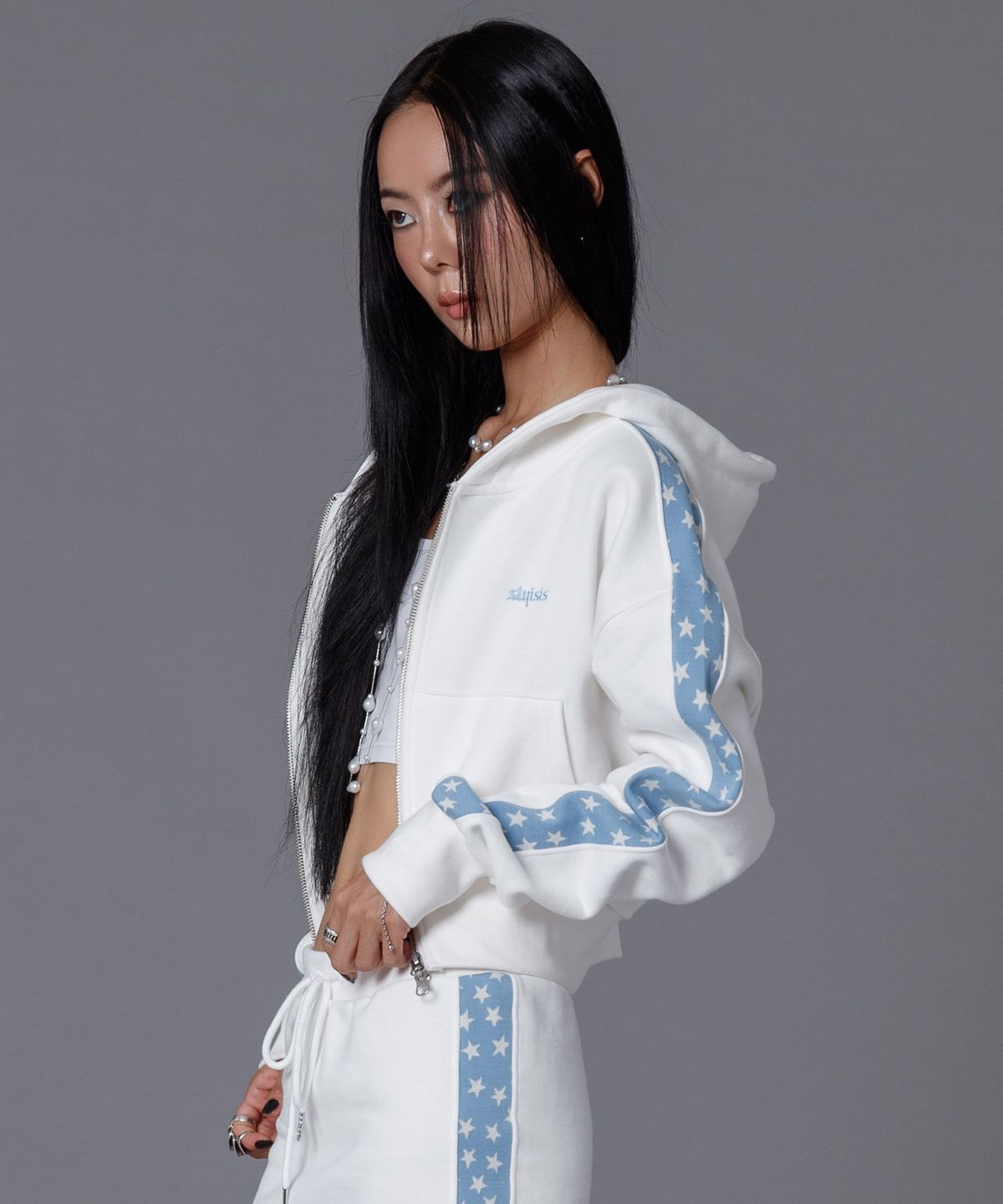 슬리시스(SLYISIS) Star Line Crop Hoodie Zip-up (Ivory)