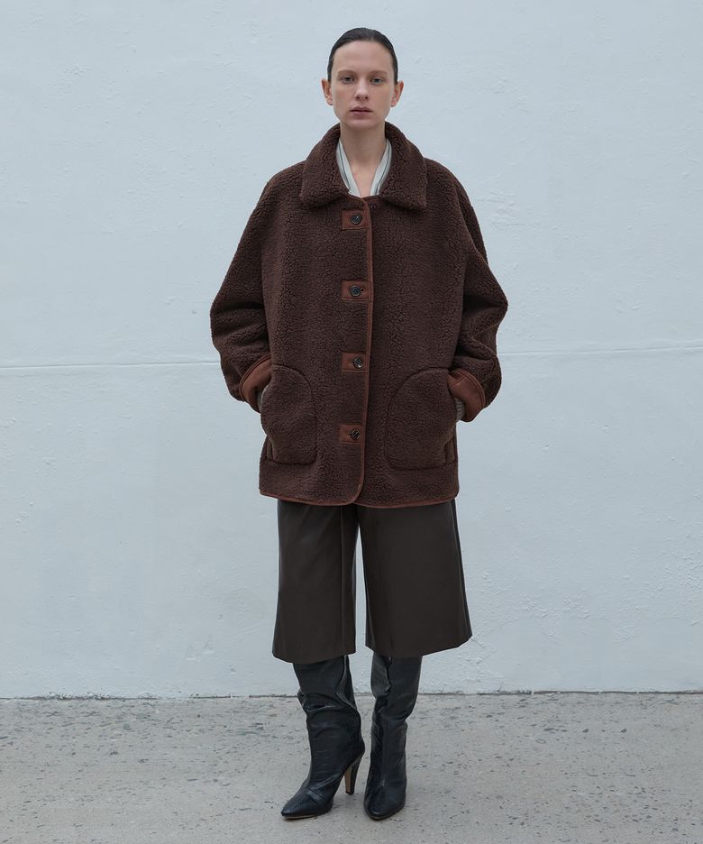 Reversible Suede Button Mustang Jacket (Dark Brown)