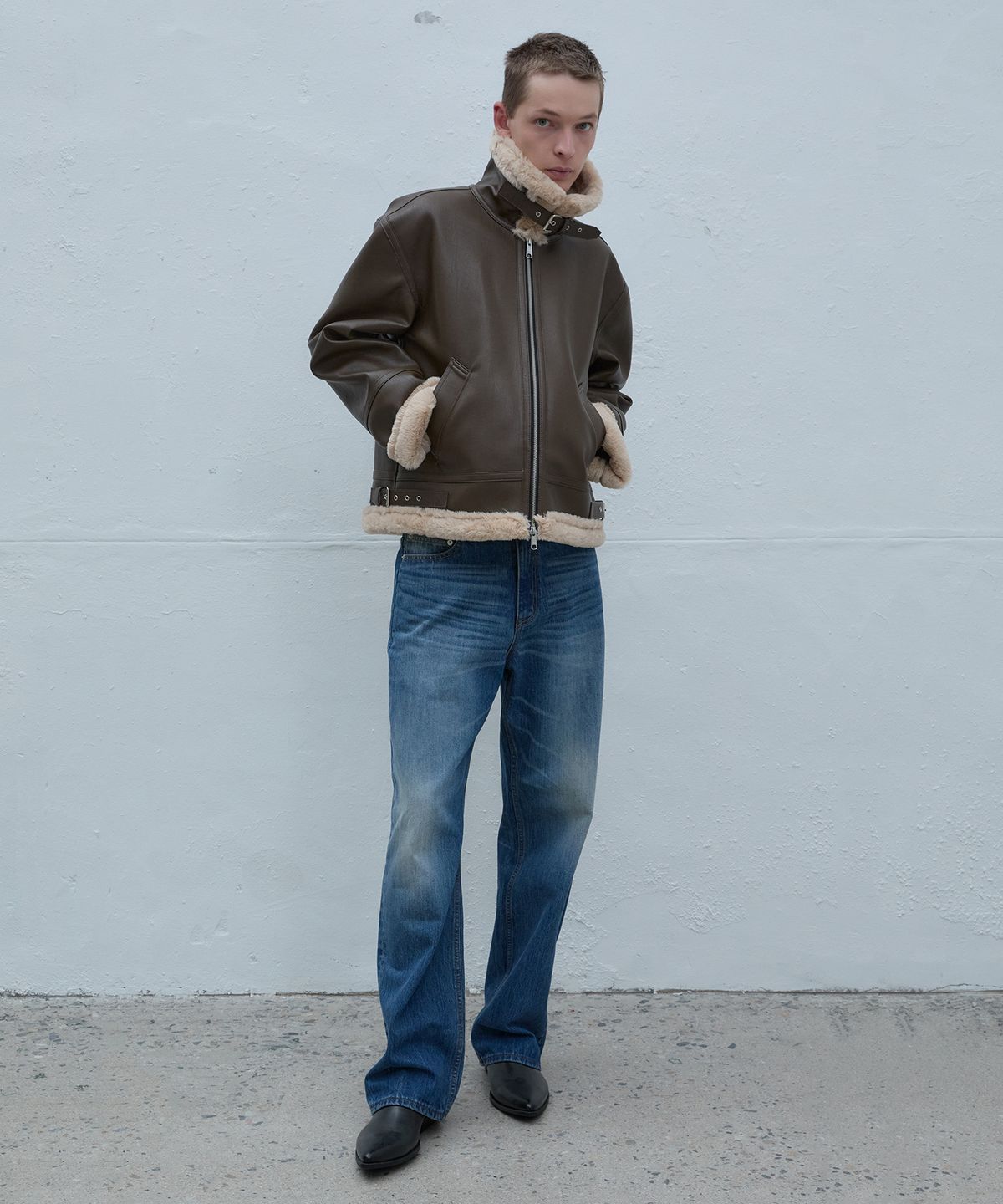 앤드로스(ANDROS) B-3 Shearling Jacket (Khaki Brown/Beige)