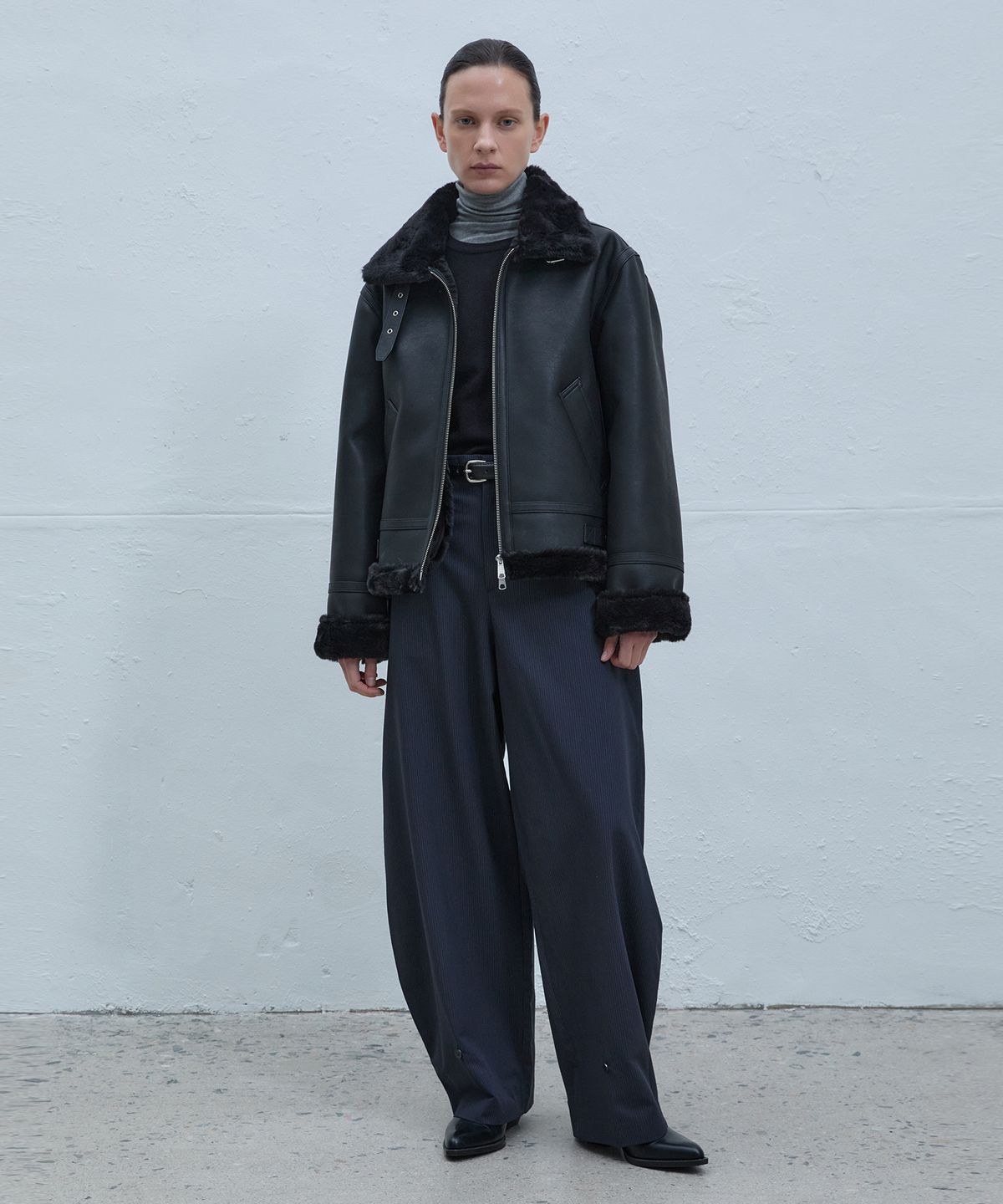 앤드로스(ANDROS) B-3 Shearling Jacket (Black/Black)