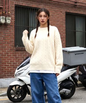 심플 라운드넥 꽈배기 케이블 니트 5 Color [ULZK_1001]