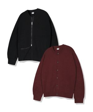 [2PACK] 심플 우먼 오버핏 니트 집업 버튼 가디건 7 Color [ULZG_1001]