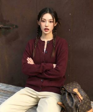 심플 버튼 라운드넥 니트 가디건 4 Color [ULZG_1001]